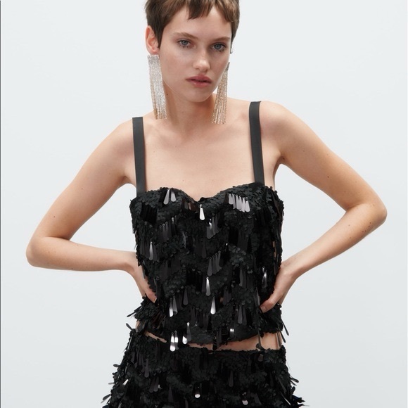 Zara Tops - Zara sequined black camisole festive cropped top